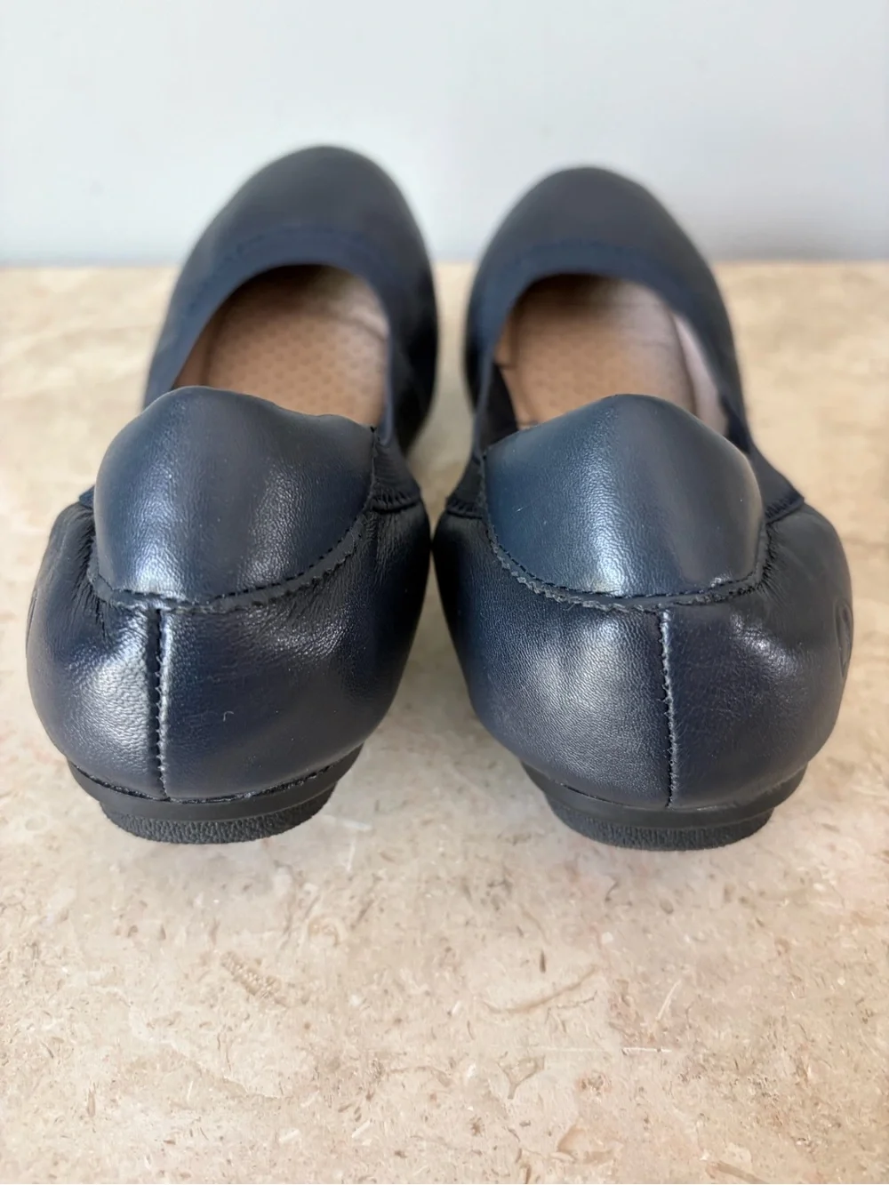 Lands End Ballet Flats Women's Sz 10 Navy Blue Leather Coastal Comfort Slip On